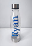 Personalised Water Bottle Grey Edged Writing - Candles Sniffs & Gifts 