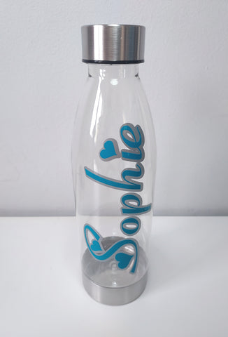 Personalised Water Bottle Grey Edged Writing - Candles Sniffs & Gifts 