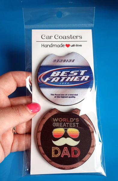 Novelty Father's Day Set Of 2 Car Coasters - Candles Sniffs & Gifts 