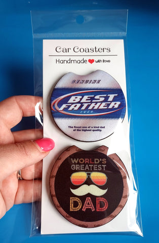 Novelty Father's Day Set Of 2 Car Coasters - Candles Sniffs & Gifts 