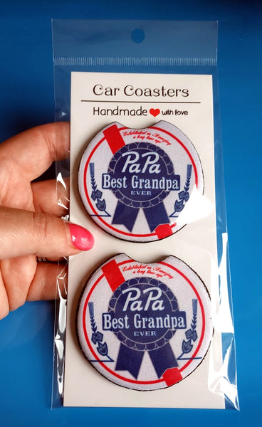 Novelty Father's Day Set Of 2 Car Coasters Best Grandpa - Candles Sniffs & Gifts 