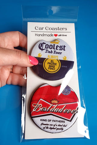 Novelty Father's Day Set Of 2 Car Coasters - Candles Sniffs & Gifts 