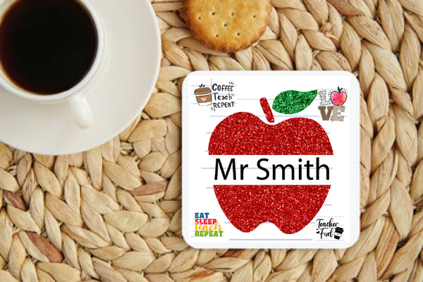 Personalised Teacher Gift Red Apple Coaster - Candles Sniffs & Gifts 