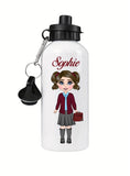 GIRL'S Personalised School Water Bottle Create Your Own White Metal - Candles Sniffs & Gifts 