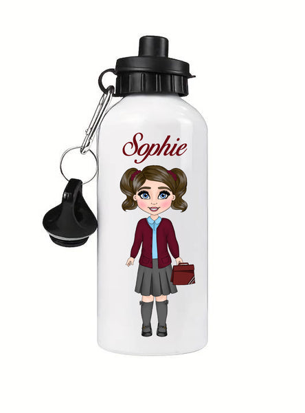 GIRL'S Personalised School Water Bottle Create Your Own White Metal - Candles Sniffs & Gifts 