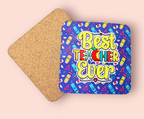 Best Teacher Ever Blue Coaster Gift - Candles Sniffs & Gifts 