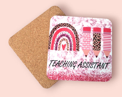 Teaching Assistant Pink Crayon Coaster Gift - Candles Sniffs & Gifts 