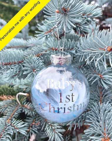 Personalised Clear Blue Feather Bauble Christmas Gift Any Wording - Candles Sniffs & Gifts 