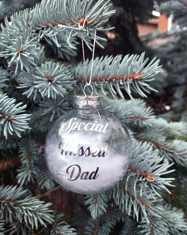 Remembrance Clear Feather Bauble Special Missed Dad Christmas Gift - Candles Sniffs & Gifts 