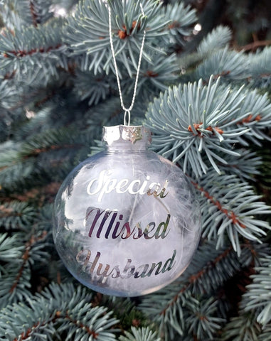 Remembrance Clear Feather Bauble Special Missed Husband Christmas Gift - Candles Sniffs & Gifts 