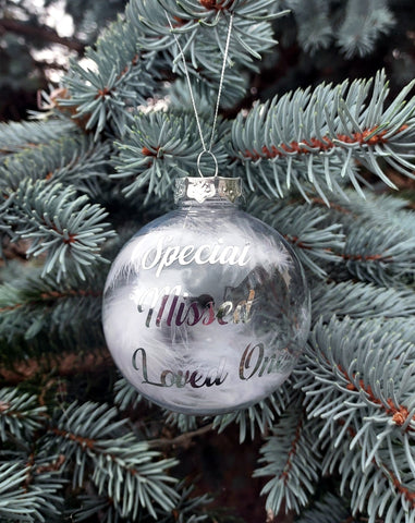 Remembrance Clear Feather Bauble Special Missed Loved One Christmas Gift - Candles Sniffs & Gifts 