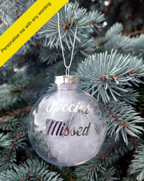 Personalised Clear Feather Bauble Christmas Gift Any Wording - Candles Sniffs & Gifts 