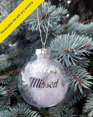 Personalised Clear Feather Bauble Christmas Gift Any Wording - Candles Sniffs & Gifts 
