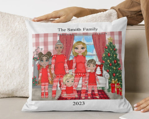 Design your own Personalised Christmas Gift Pyjama Family Cushion Cover - Candles Sniffs & Gifts 