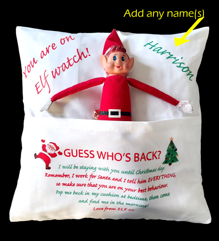 Personalised Christmas Gift Elf Returns Cushion Cover - Candles Sniffs & Gifts 