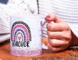 Personalised Teacher Gift Pink Rainbow Leopard Print Mug - Candles Sniffs & Gifts 