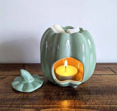Halloween Pumpkin Green Tea Light Burner 12cm - Candles Sniffs & Gifts 