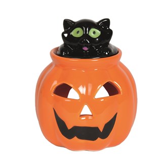Halloween Black Cat Pumpkin Tea Light Burner - Candles Sniffs & Gifts 