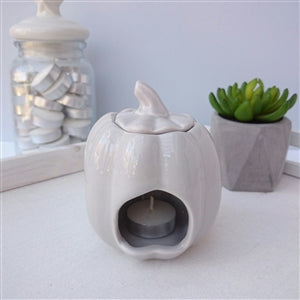 Halloween Pumpkin Grey Tea Light Burner 12cm - Candles Sniffs & Gifts 