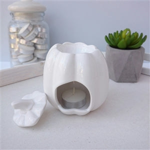 Halloween Pumpkin White Tea Light Burner 12cm - Candles Sniffs & Gifts 