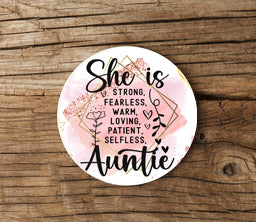 She Is Auntie Personalised Coaster - Candles Sniffs & Gifts 
