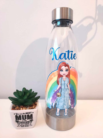 Lady's Personalised Water Bottle Blue Dress Create Your Own - Candles Sniffs & Gifts 