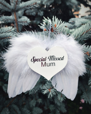 Remembrance Angel's Wings Decoration Special Missed Mum Personalised Christmas Gift - Candles Sniffs & Gifts 