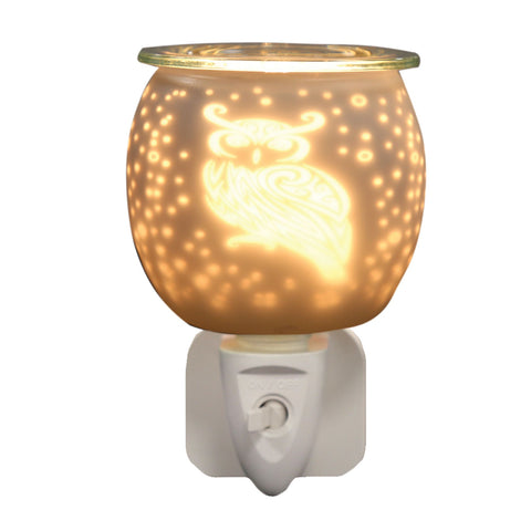 White Satin Owl Plug In Electric Wax Melt Burner - Candles Sniffs & Gifts 