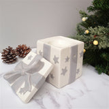 Christmas Present Box Ceramic Tea Light Burner With Lid 12cm - Candles Sniffs & Gifts 
