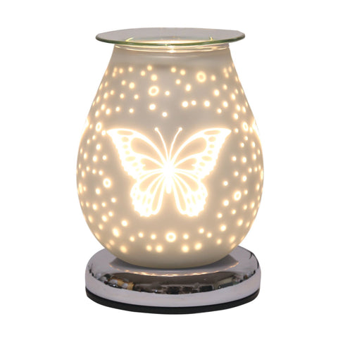 White Satin Electric Butterfly Burner - Candles Sniffs & Gifts 
